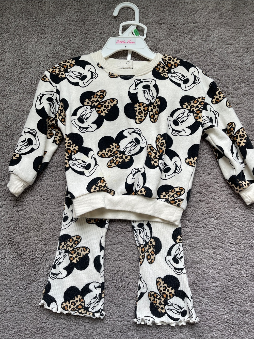 Disney Cream & Black Minnie Mouse Leopard Bow Pajama Set
